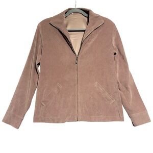 Womens M/L Tan Solid Long Sleeve Stretch Zip Up Blazer Jacket Western VTG Read